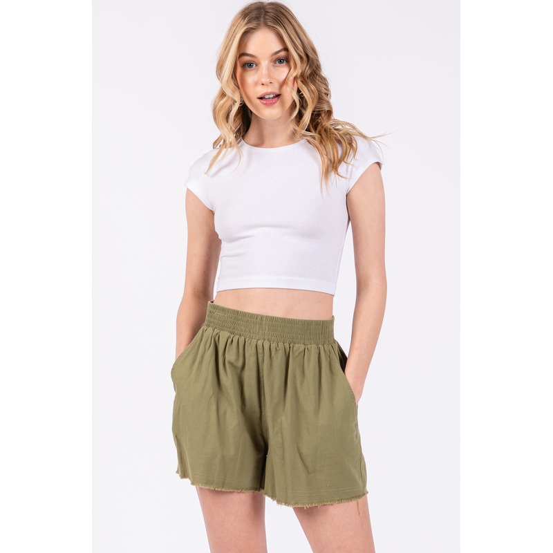 Olive Raw Hem Shorts