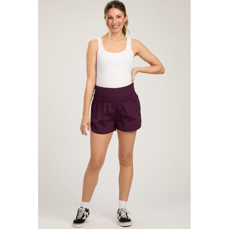 Plum Smocked Active Running Maternity Shorts