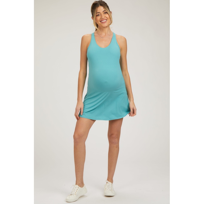 Teal Tennis Racerback Maternity Romper Dress