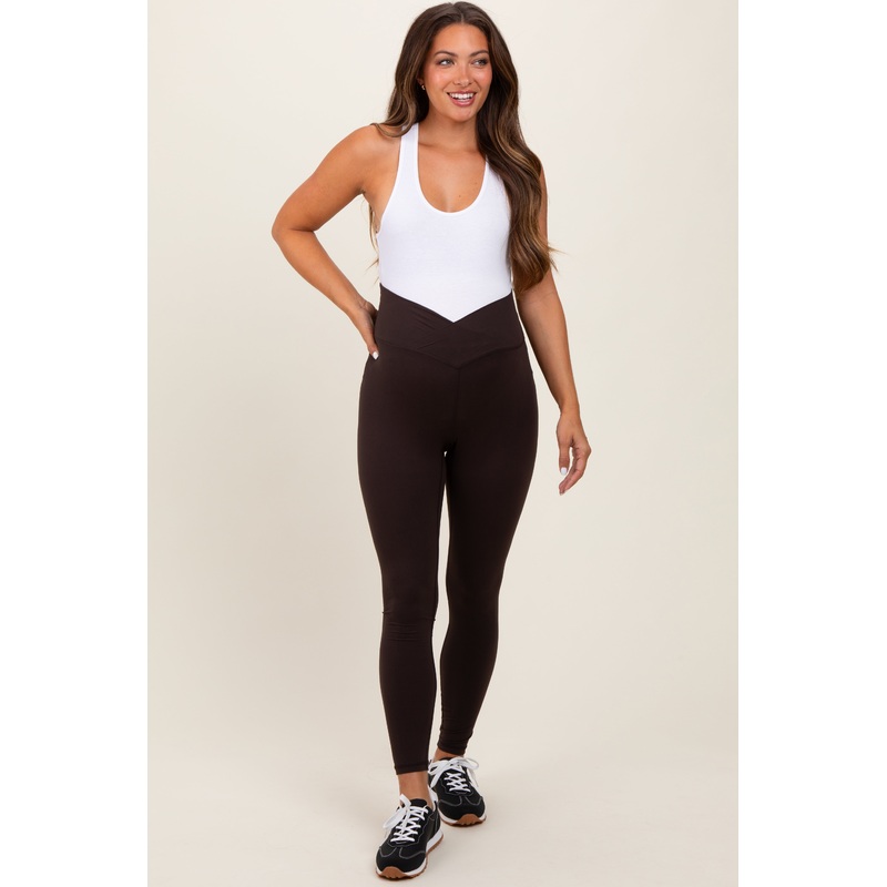 Brown Crossover Waistline Maternity Leggings