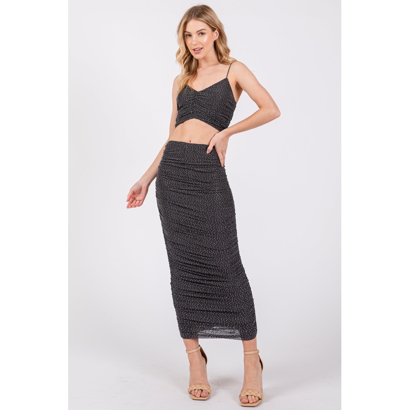 Charcoal Rhinestone Crop Top and Skirt Set