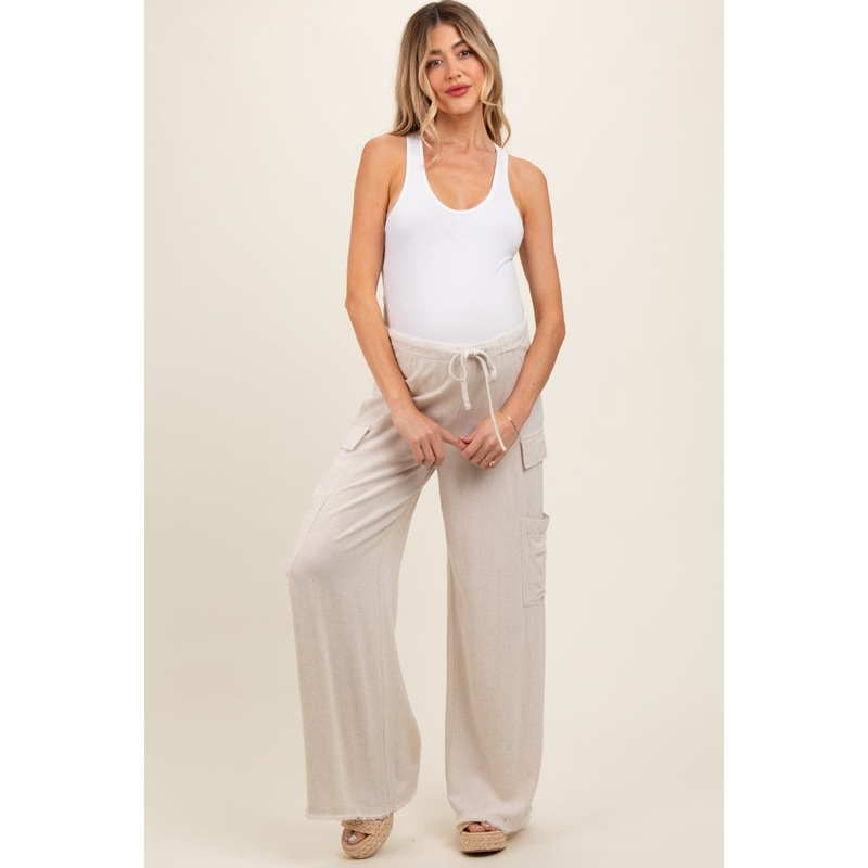 Cream Pocketed Drawstring Maternity Pants