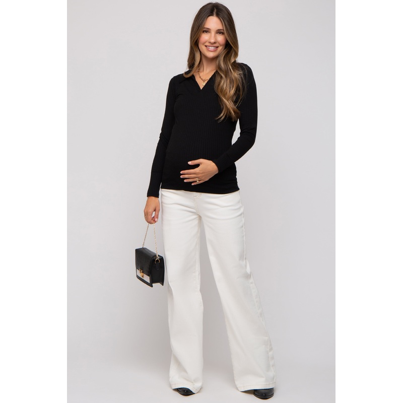 Cream Wide Leg Maternity Jeans