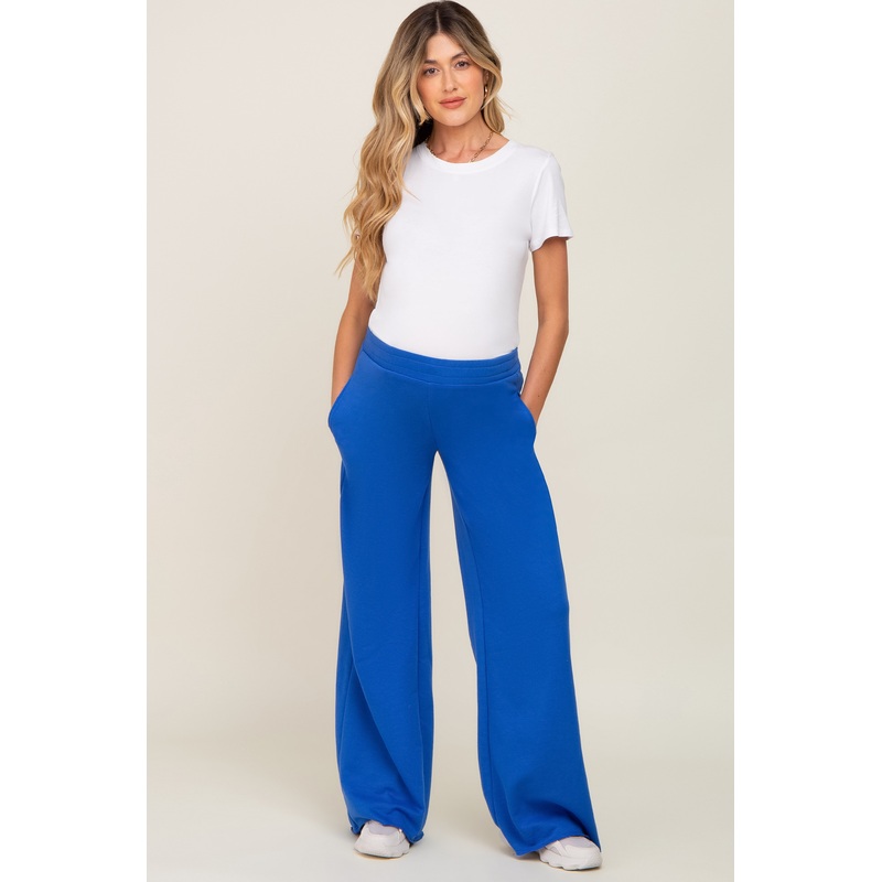 Royal Wide Leg Fray Hem Long Maternity Sweatpants