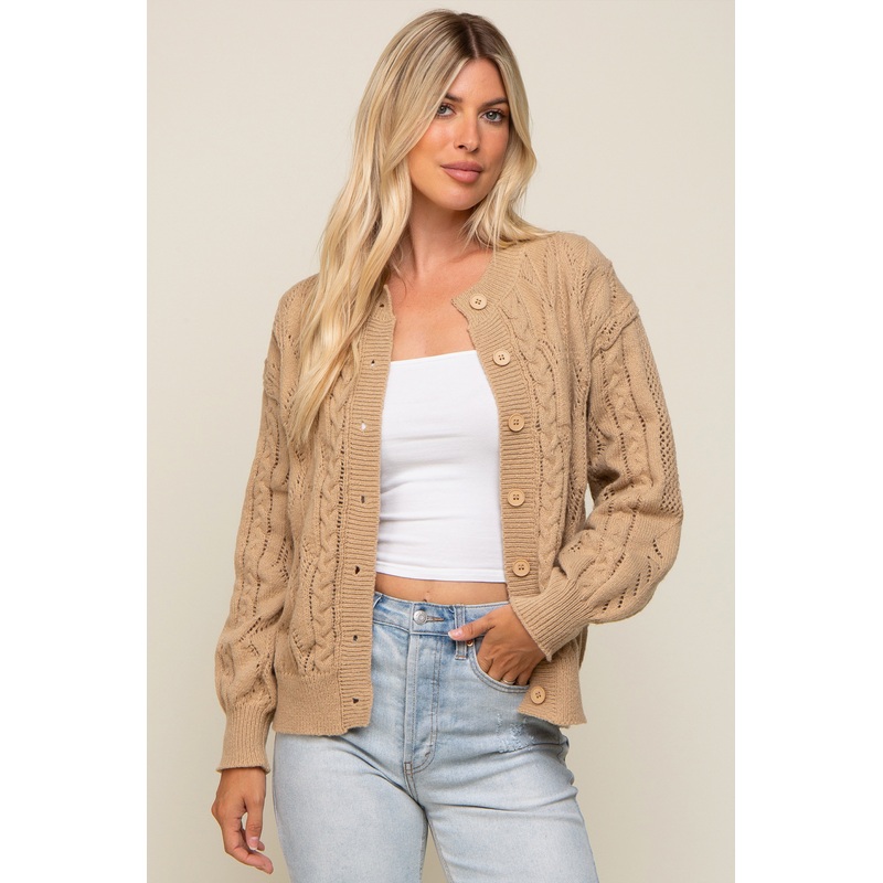 Beige Mixed Knit Cardigan