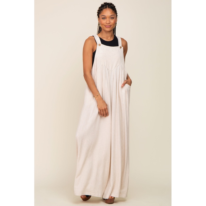 Beige Sleeveless Wide Leg Jumpsuit