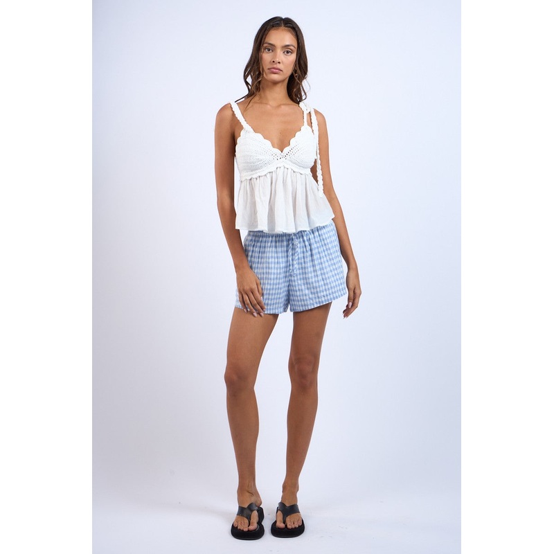 Blue Checker Print Shorts