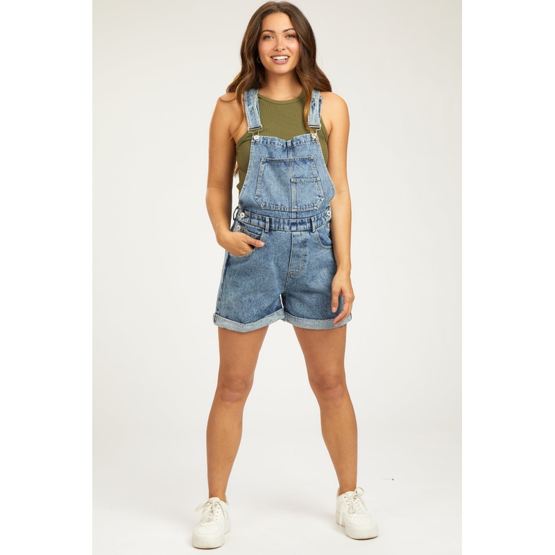 Blue Rolled Hem Maternity Short Overalls