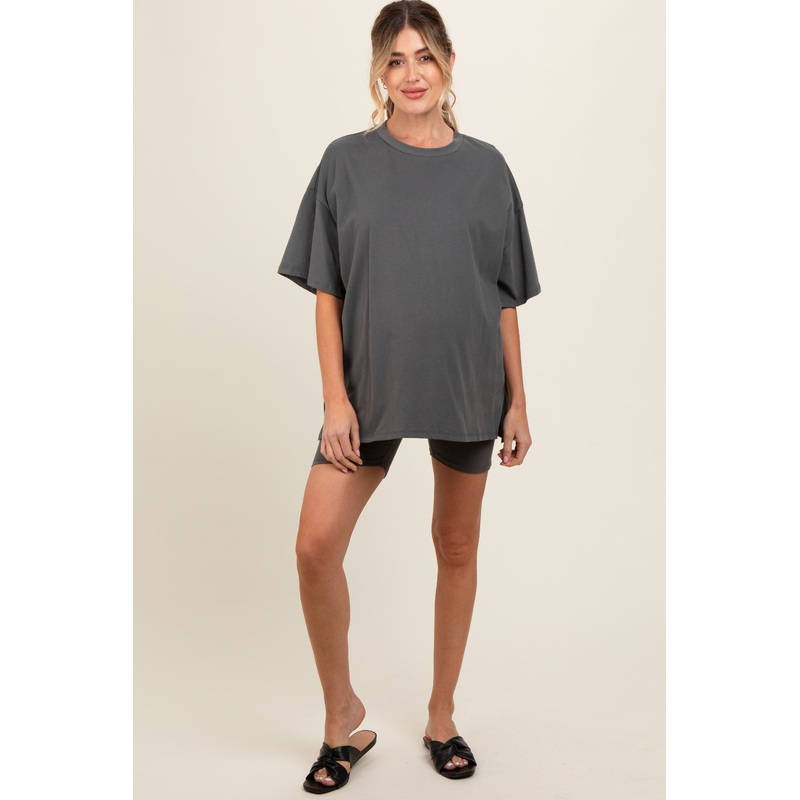 Charcoal Biker Short Maternity Lounge Set