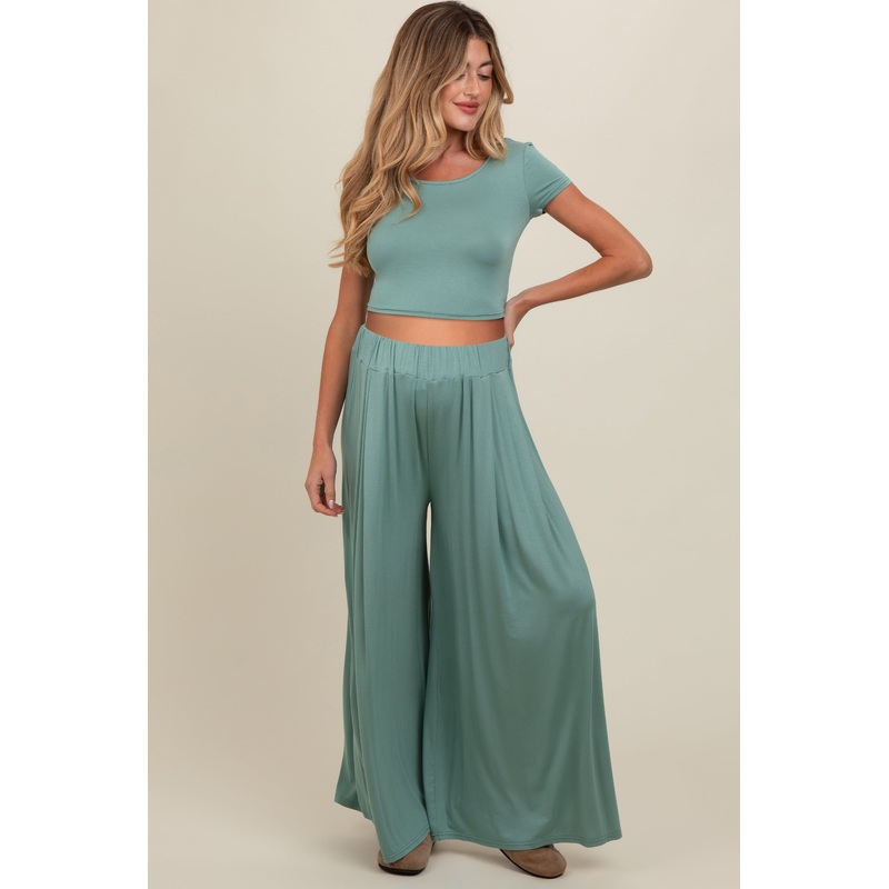 Jade Crop Top Wide Leg Pant Maternity Set