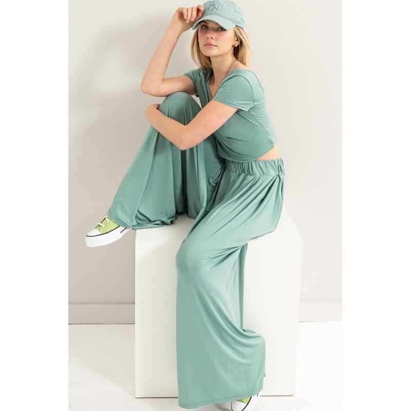 Jade Crop Top Wide Leg Pant Set
