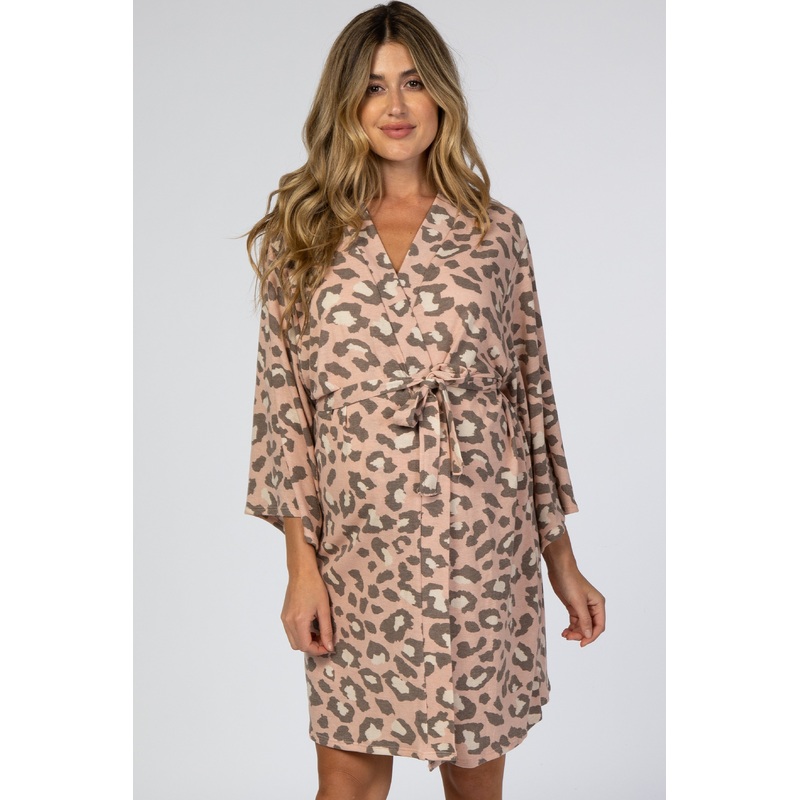 Mauve Leopard Print Delivery/Nursing Maternity Robe
