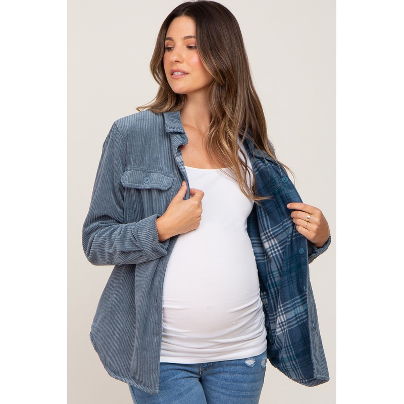 Navy Blue Reversible Maternity Shirt Jacket