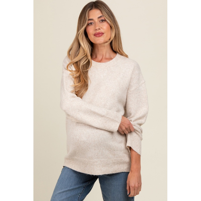 Beige Basic Maternity Sweater
