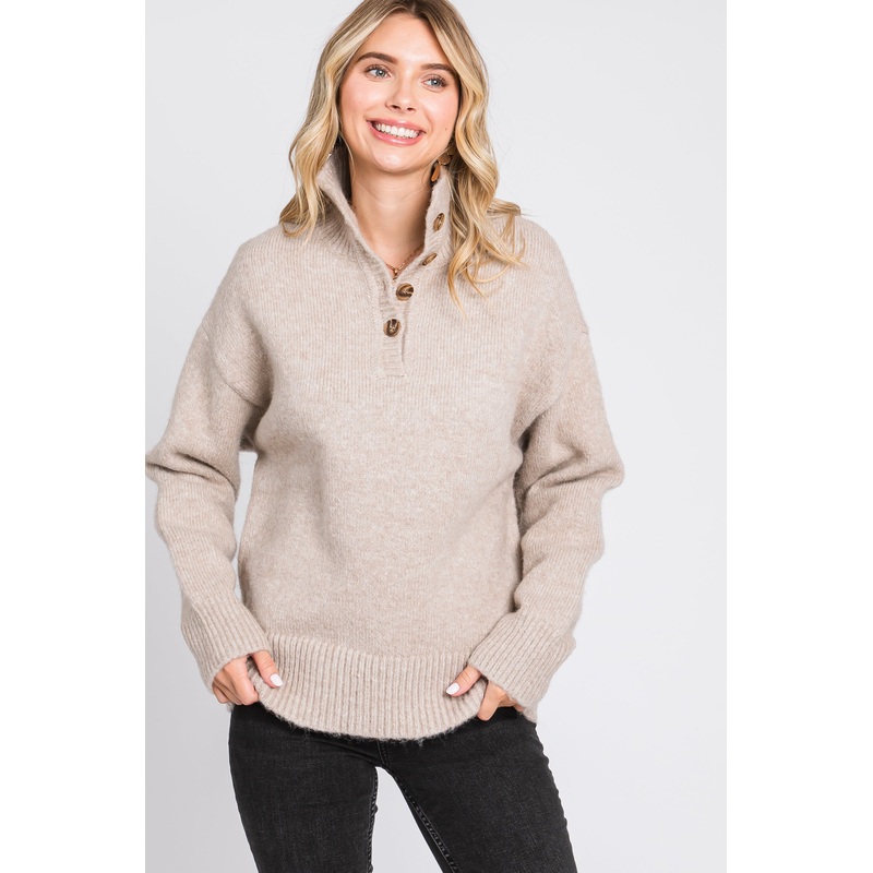 Beige Button Front Sweater