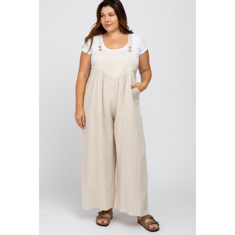 Beige Linen Plus Overalls