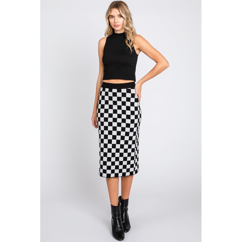 Black Checkered Knit Skirt