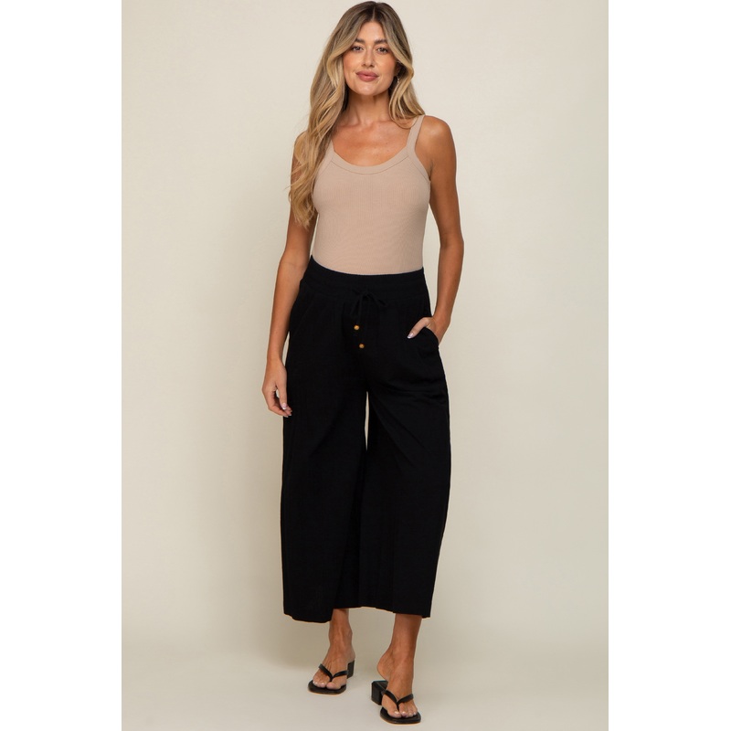 Black Drawstring Wide Leg Maternity Pants