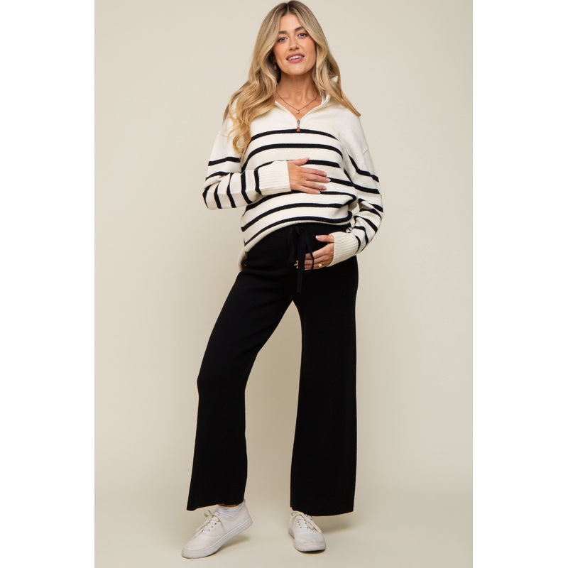 Black Sweater Knit Drawstring Maternity Pants