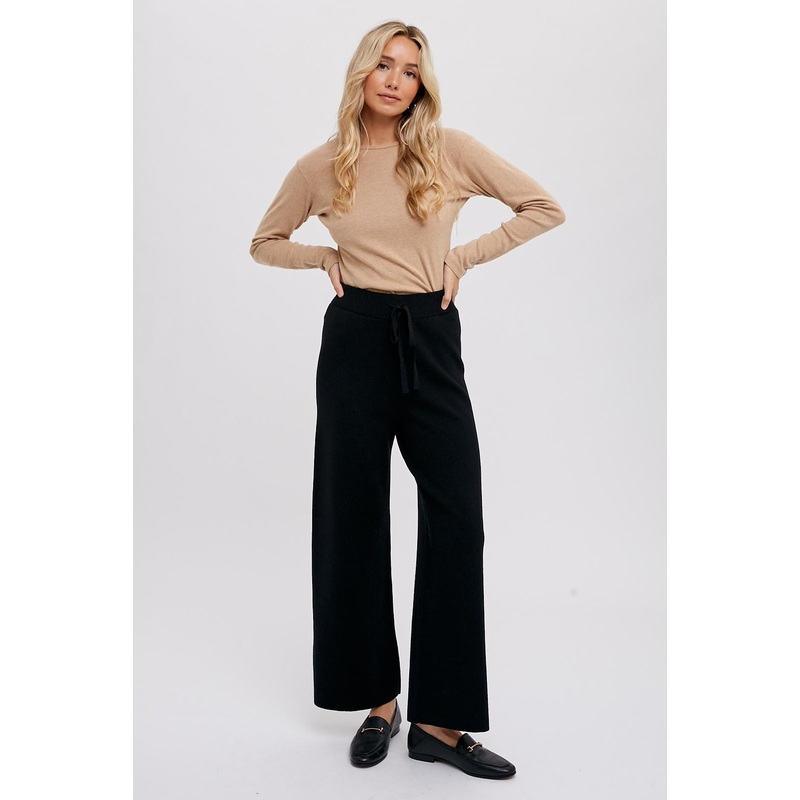Black Sweater Knit Drawstring Pants