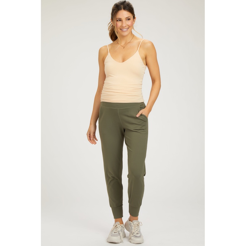 Olive High Waist Crop Maternity Joggers
