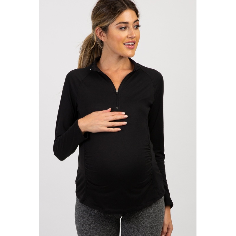 PinkBlush Black Long Sleeve Ruched Maternity Active Top