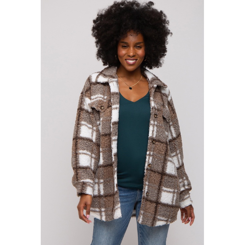 Brown Plaid Sherpa Jacket