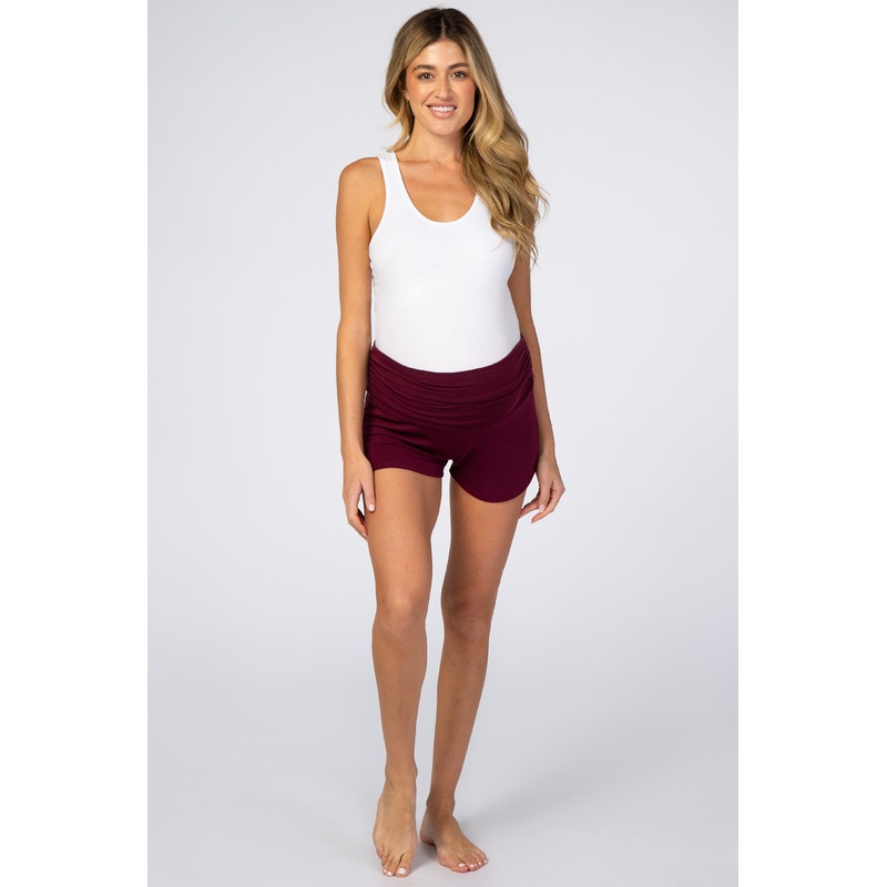 Burgundy Ruched Side Maternity Lounge Shorts
