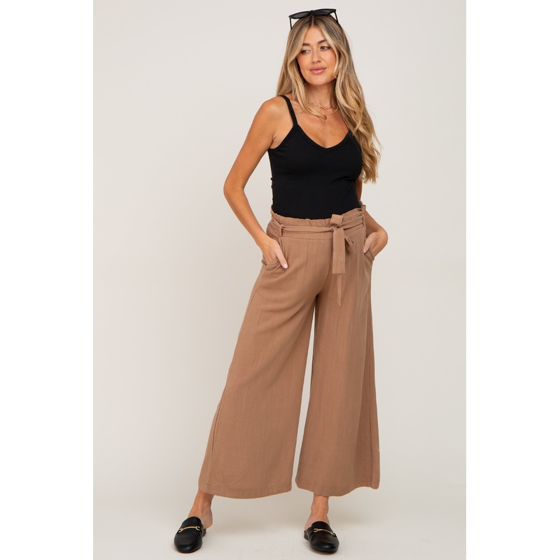 Mocha Paper Bag Wide Leg Maternity Pants