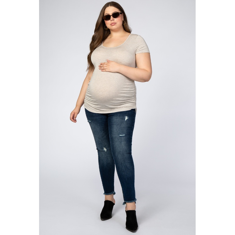 Navy Blue Fray Hem Skinny Maternity Plus Jeans