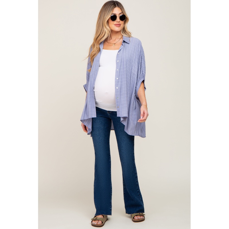 Navy Blue Maternity Flare Leg Jeans