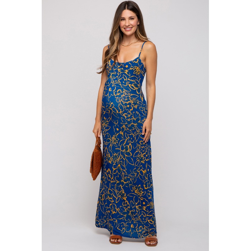 Royal Blue Floral Maternity Maxi Dress