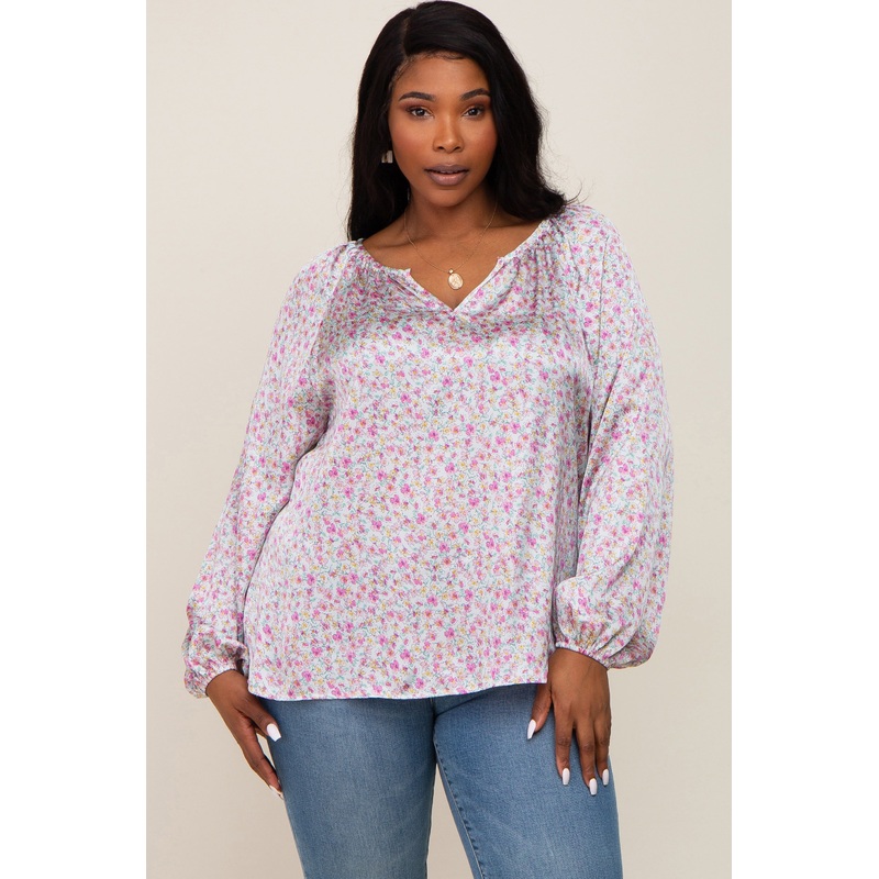 White Micro Floral Plus Blouse