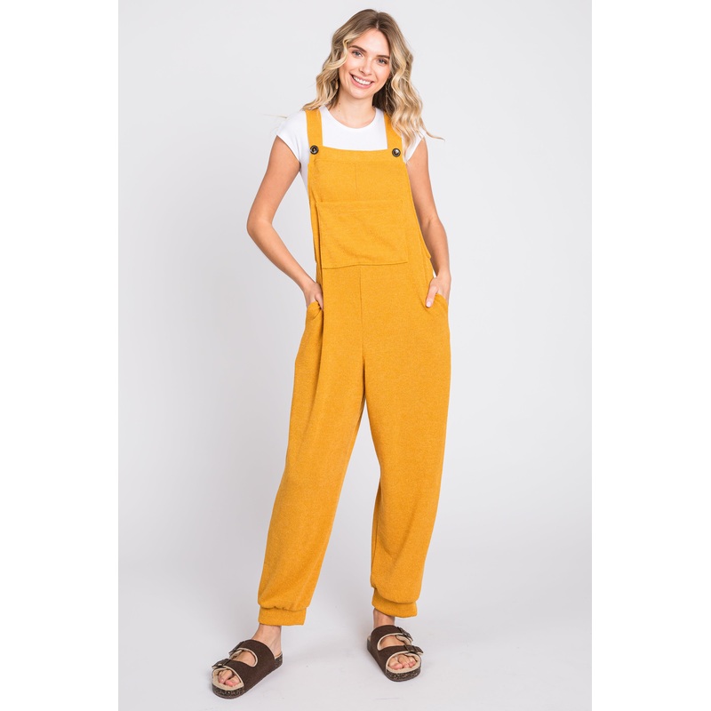 Yellow Front Pocket Knit Overalls