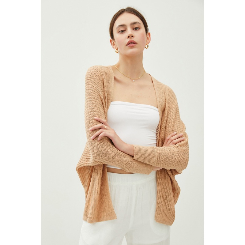 Beige Knit Dolman Sleeve Cardigan