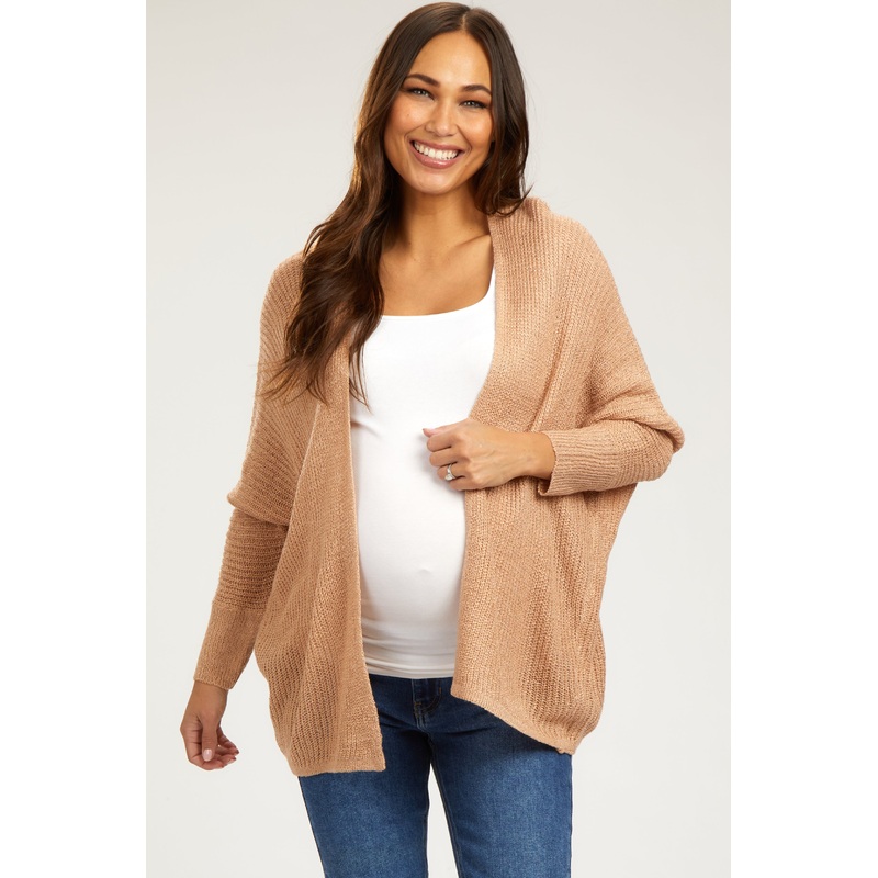 Beige Knit Dolman Sleeve Maternity Cardigan