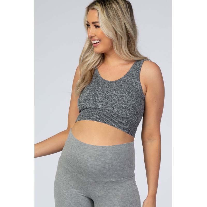 Heather Grey Ribbed Maternity Sports Bra