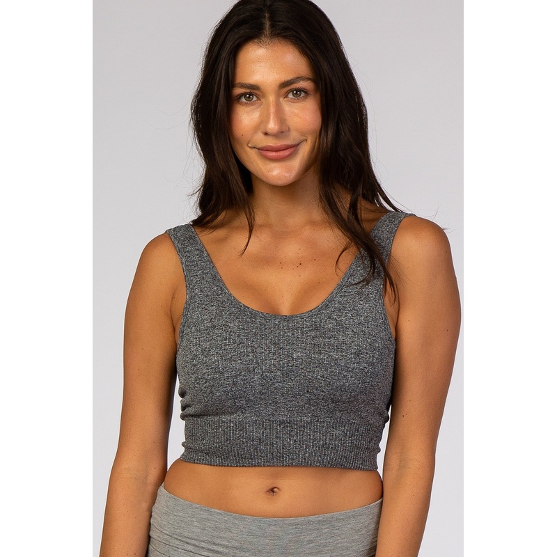 Heather Grey Ribbed Sports Bra