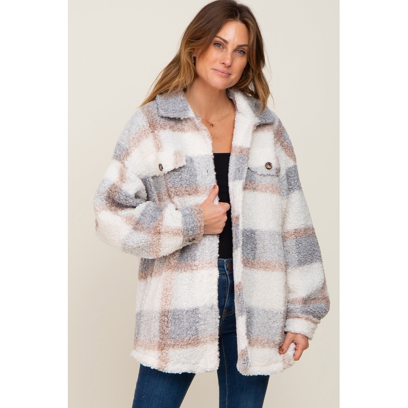 Light Grey Textured Plaid Jacket