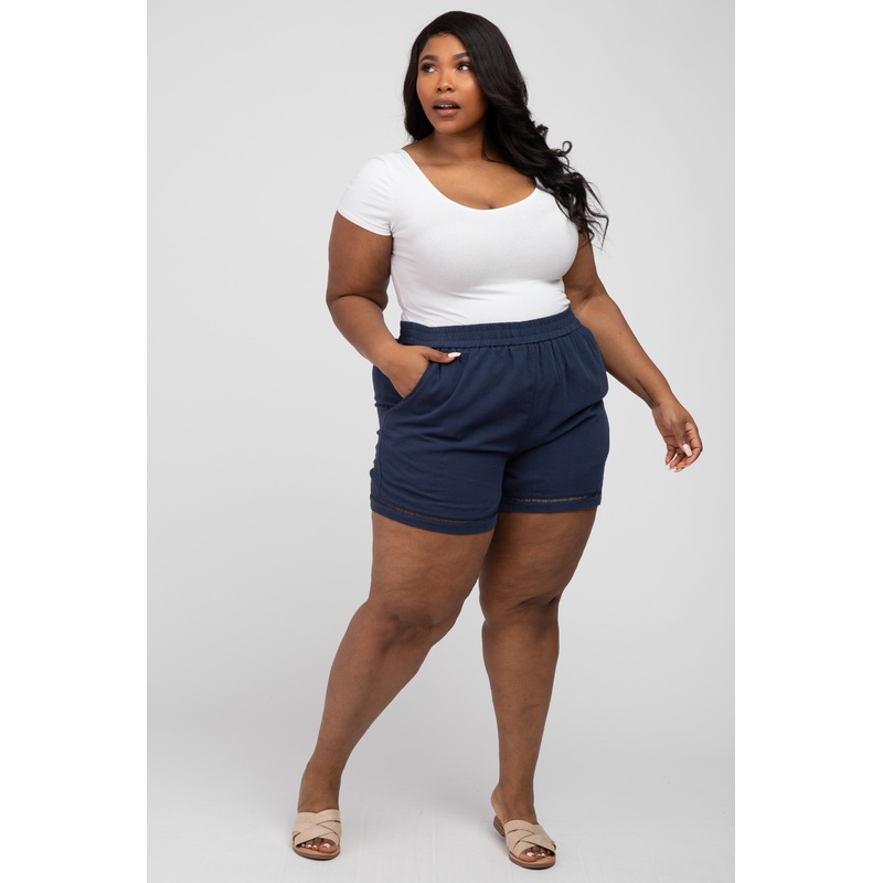 Navy Blue Ladder Trim Plus Shorts