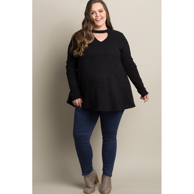 Navy Blue Moto Side Zipper Plus Maternity Pants