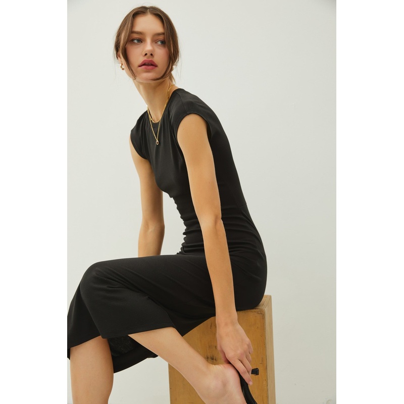 Back Side Ruched Midi Dress