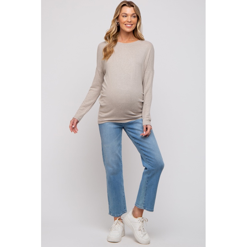 Beige Knit Long Sleeve Maternity Top
