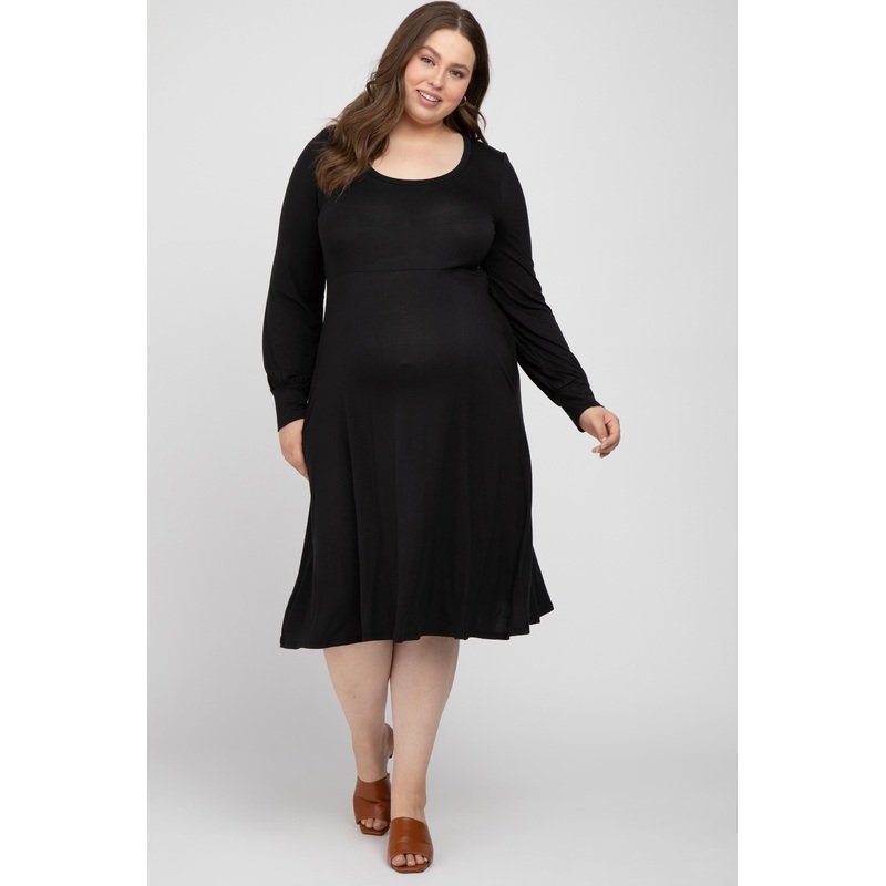 Black Bubble Sleeve Maternity Plus Midi Dress