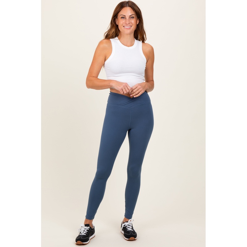 Blue Crossover Waistline Leggings