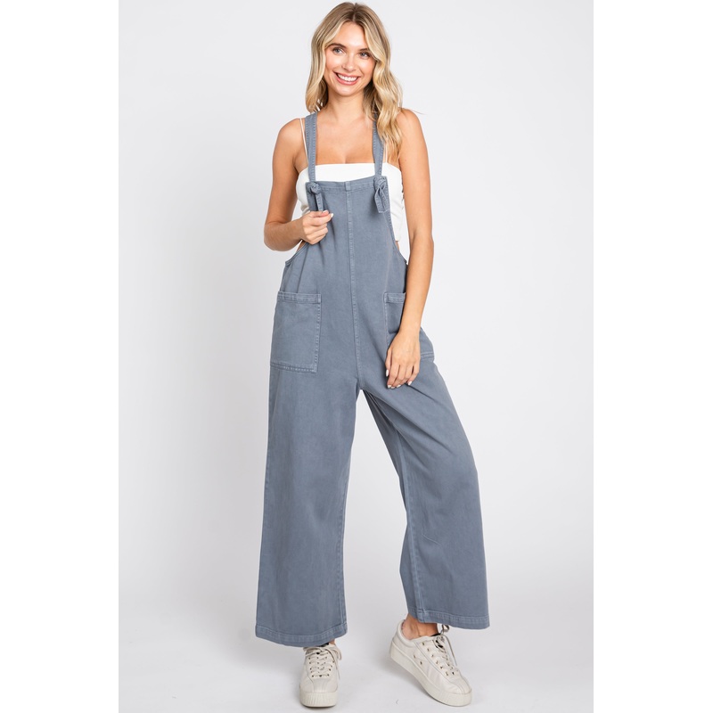 Blue Front Pocket Cropped Overall