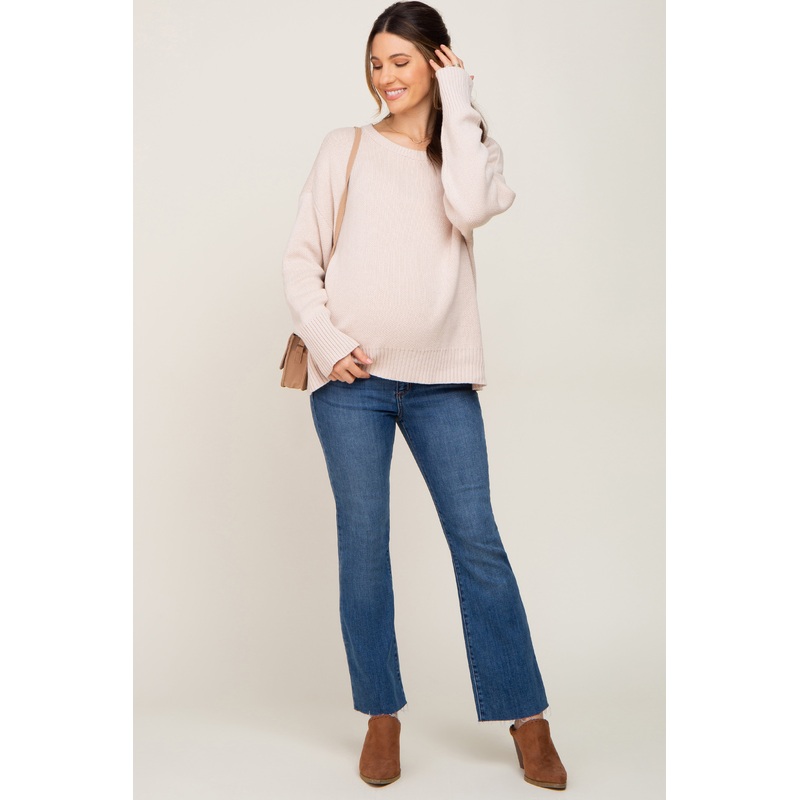 Navy Blue Bootcut Raw Hem Maternity Jean
