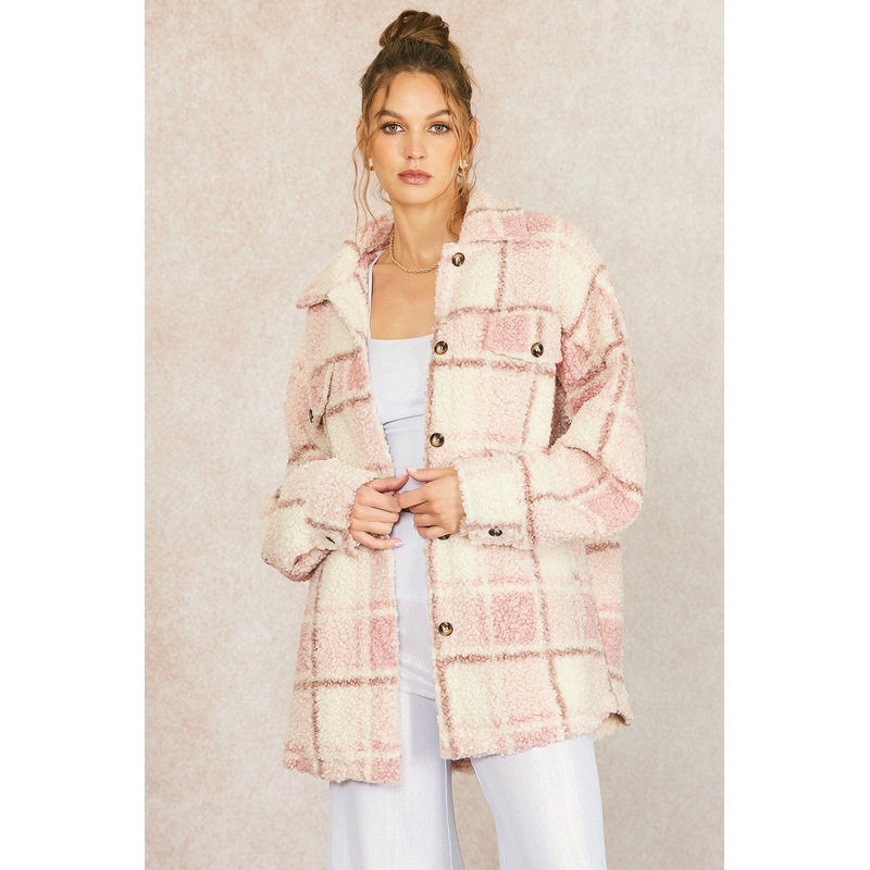 Pink Plaid Sherpa Jacket
