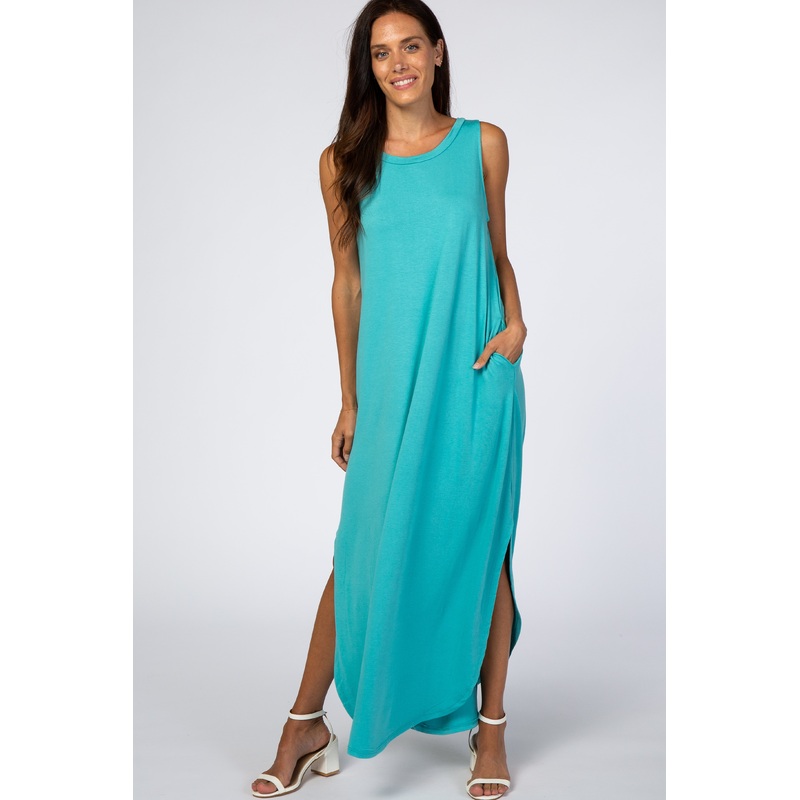 Turquoise Rounded Hem Maxi Dress