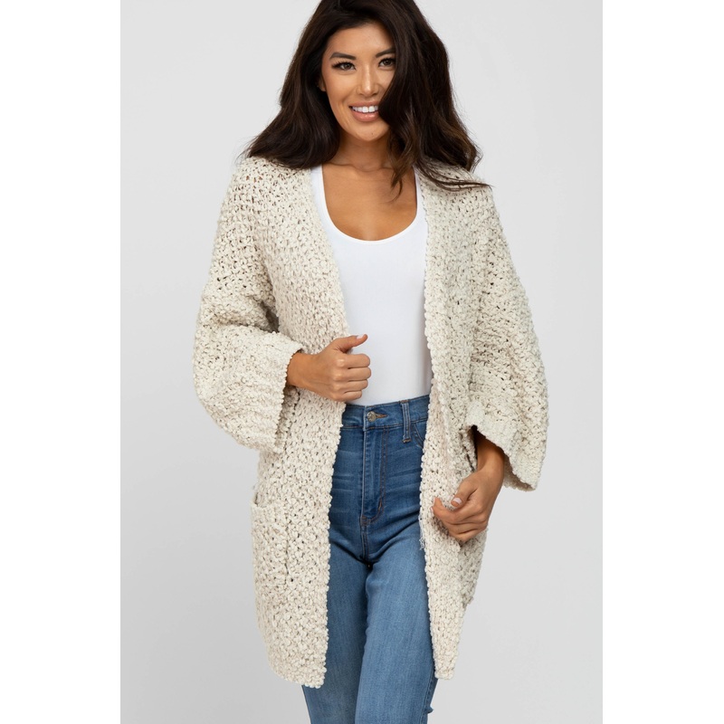 Beige Soft Popcorn Knit Cardigan